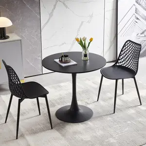 Kingsley Round Metal Base Dining Table Black / 73cm H x 70cm W x 70cm D