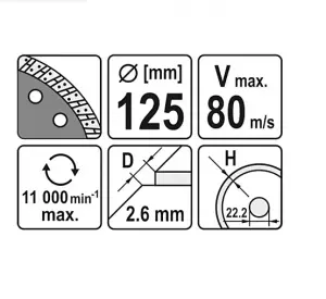 YATO YT-6023, diamond cutting disc 125mm, turbo type for concrete stone ceramic brick