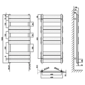 Designer Vertical Black Single Panel Towel Radiator (H) 1000mm x (W) 450mm, 1742 BTU.