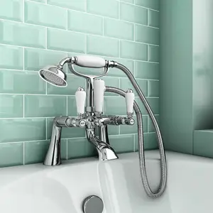 Imperior Traditional Chrome Deck Mounted Bath Shower Mixer Tap With Handheld Kit