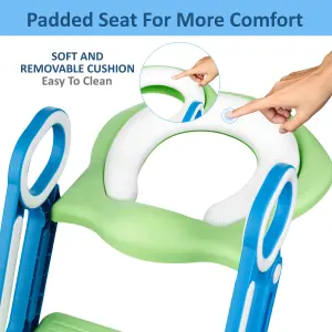 Children Baby Toddler Kid Potty Training Toilet Seat Trainer Urinal Chair with Ladder, Green & Blue