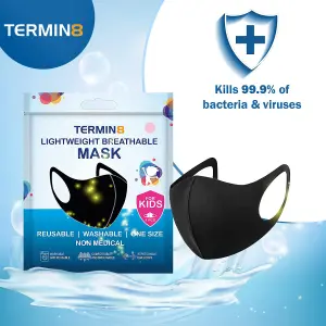 Termin8 Lightweight Breathable Reusable Face Mask for Kids, Machine Washable - Black