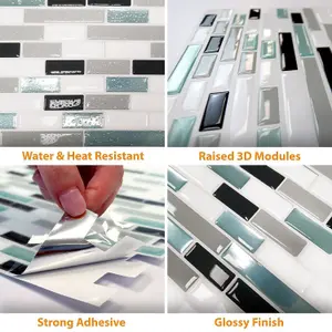 Walplus Metallic Turquoise Mosaic 3D Tile Stickers Multipack 60pcs