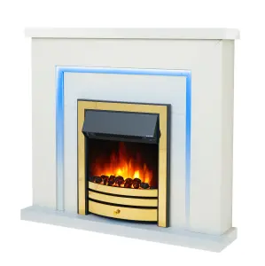 Bempton Electric Fireplace Suite - White top, White hearth, Brass fire.