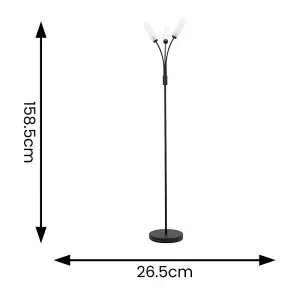 ValueLights Maya 3 Way Curved Arm Matt Black Floor Lamp for Living Room Lounge Hallway Light - LED Bulbs Included