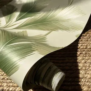 Kailani Leaf Wallpaper Sage Green / Cream Belgravia 59122