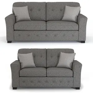 Hartley Grey 3 + 2 Sofa Suite Full Back Tufted Cushions