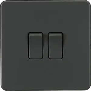 Knightsbridge Screwless Double Switch 2 Gang 10AX 2 Way Anthracite - SF3000AT