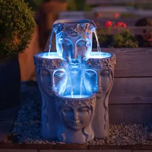 Primrose Hebe Grey Tiered Cascading Garden Outdoor Water Feature with LED Lights H81cm