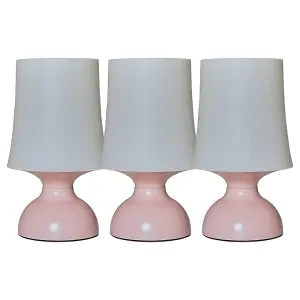 ValueLights Colmar 3 Pack Wireless Outdoor Battery Operated LED Pink Touch Table Lamps with Shades