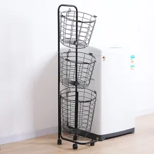 3 Tiers Laundry Basket Hamper Removable Washing Basket Bin Clothes Organizer with Handle on Wheels