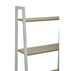 Interiors By Premier Five Tier Natural Oak Veneer Ladder Shelf Unit, Functional Industrial Narrow Shelf, Versatile Tall Cupboard