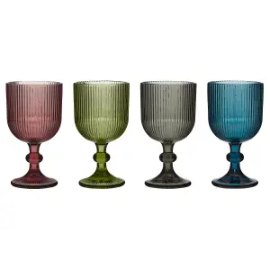 Set of 4 Vintage Luxury Mix-Match Ribbed Drinking Wine Glass Wine Goblets 360ml