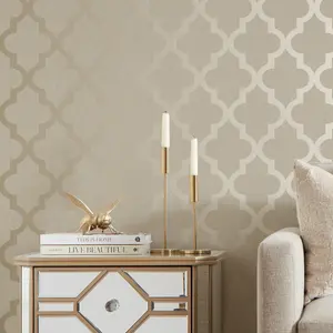 Camden Trellis Wallpaper In Cream And Gold