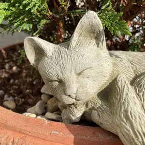 Sleeping Cat Stone Statue Outdoor Kitten Garden Ornament British Made Sculpture