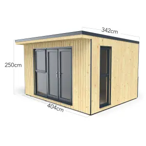 Forest Garden Xtend+ 11x13 ft with Double door & 2 windows Pent Garden office (H)2500mm x (W)4040mm - Assembly service included