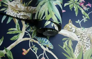 Holden Decor Jungle Animals Navy Tropical Smooth Wallpaper