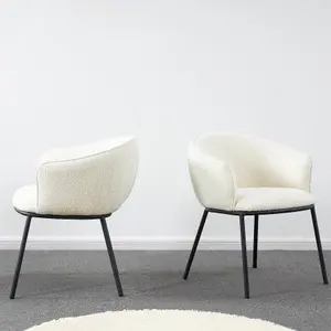 White Boucle Upholstered Duke Dining/ Lounge Chair with Black Metal Frame