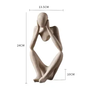 Resin Beige Abstract Figure Ornaments Home Decor Women Thinker Thinking Statue for Shelf House Decor 9 Inch