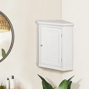 Teamson Home Bathroom Corner Wall Cabinet, Wooden Cabinet with Shutter Door, Bathroom Storage, White