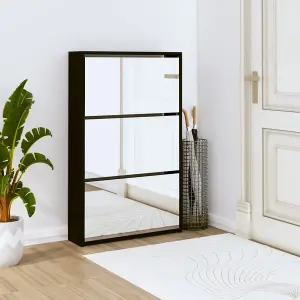 Berkfield Shoe Cabinet with Mirror 3-Layer Black 63x17x102.5 cm