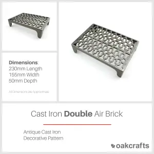 Oakcrafts - Antique Cast Iron Double Air Brick - 230mm x 155mm