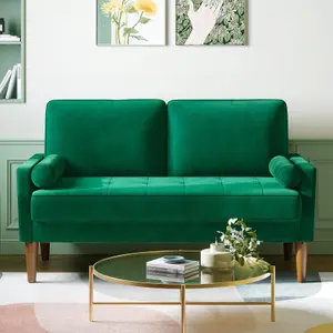 Velvet Rolled Arm Upholstered Small 2-Seater Loveseat Green