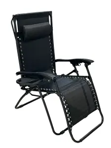 Zero Gravity Chair Adjustable Patio Lounge w/ Cup Holder & Canopy  - Black