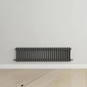 Horizontal Anthracite Double Column Radiator (H) 300mm x (W) 1190mm, 2723 BTU.