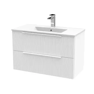 Fluted 805mm Wall Hung Single Vanity Unit Satin White