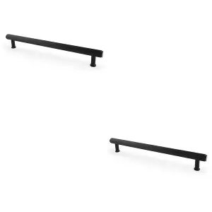 2 PACK - Reeded T Bar Pull Handle - Matt Black 224mm Centres SOLID BRASS Drawer Lined