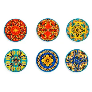 Trinacria Porcelain China Round 6 Piece Coaster Set (Set of 6)