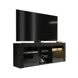 TV Unit 145cm Modern Black with High Gloss Doors - Creative Furniture