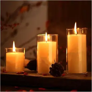 URBNLIVING 27cm Height 3Pcs Cylinder Hurricane Candle Holder Glass Tea Light Centerpiece Flower Vase Set