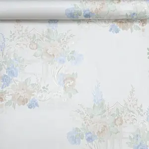 Floral Off White Wallpaper Linen Blue Green Leaves Metallic Paste The Wall Vinyl