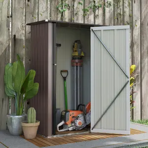 Outsunny Outdoor Storage Shed Steel Garden Shed w/ Lockable Door Brown