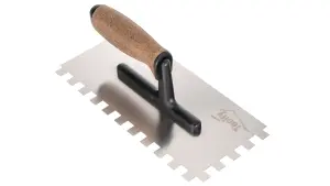 Toolty Stainless Steel Adhesive Notched Trowel with Cork Handle on Polyamide Foot 270mm 12x12mm for Tiling Plastering Rendering