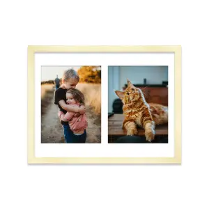 16x12 Inch 2 Opening Photo Collage Frame, Display Two 9x7 Inch Photos, Multi Aperture Family Picture Frame, Gold