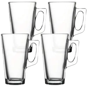 Queensway Home & Dining 385ml 4 Pcs Tall Glass Drinking Coffee Tea Juice Mugs With Handle