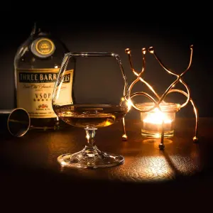 Bar Amigos COPPER Brandy & Cognac Snifter Warmer Glass Copper Stand Gift Set with Tea Light Candle & Copper Holder