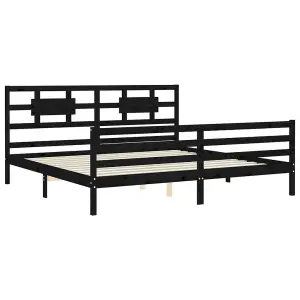 Berkfield Bed Frame with Headboard Black 200x200 cm Solid Wood