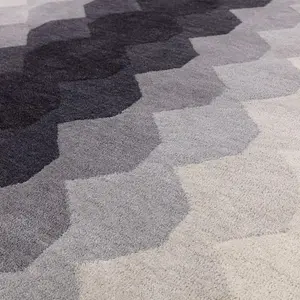 Black Charcoal Abstract 12mm Thick Stain-Resistant Rug for Bedroom, & Living Room, Easy to Clean Wool Rug-66cm X 200cm