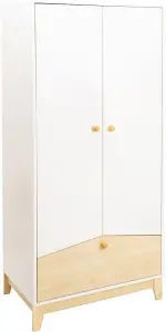 Cody 2 Door 1 Drawer Wardrobe in White and Pine Effect Finish