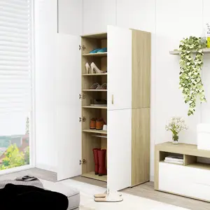 Shoe Cabinet White and Sonoma Oak 80x39x178 cm Engineered Wood