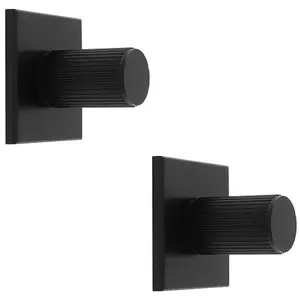 2 PACK - Reeded Cylinder Cabinet Door Knob & Matching Backplate - Matt Black 40 x 40mm