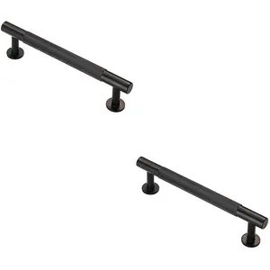 2x Knurled Bar Door Pull Handle 158 x 13mm 128mm Fixing Centres Matt Black