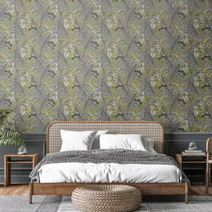 Hoopla Walls Wild Ferns Olive Smooth Matt Wallpaper