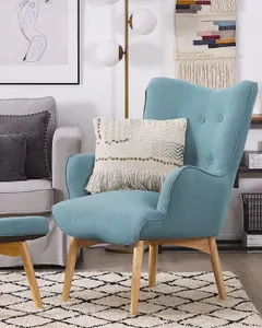 Wingback Chair VEJLE with Footstool Fabric Light Blue