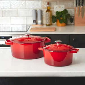 Cast Iron Casserole Set of 2 20cm & 26cm / 2.8L & 5.8L Dishes Oven Proof Enamelled Cast Iron Pans with Lids