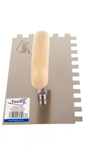 Toolty Stainless Steel Adhesive Notched Trowel with Wooden Handle 270mm 12x12mm for Tiling Plastering Rendering DIY